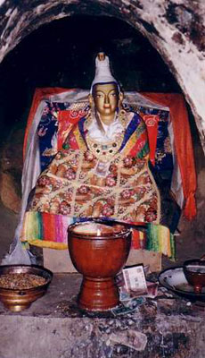 Statue of King Songsten Gampo in his meditation cave at Yerpa