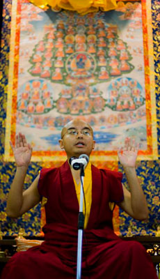 Mingyur Rinpoche with Refuge Tree Thangka